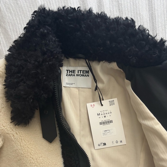 Zara Cream Teddy Jacket with Black Collar - Picture 2 of 8